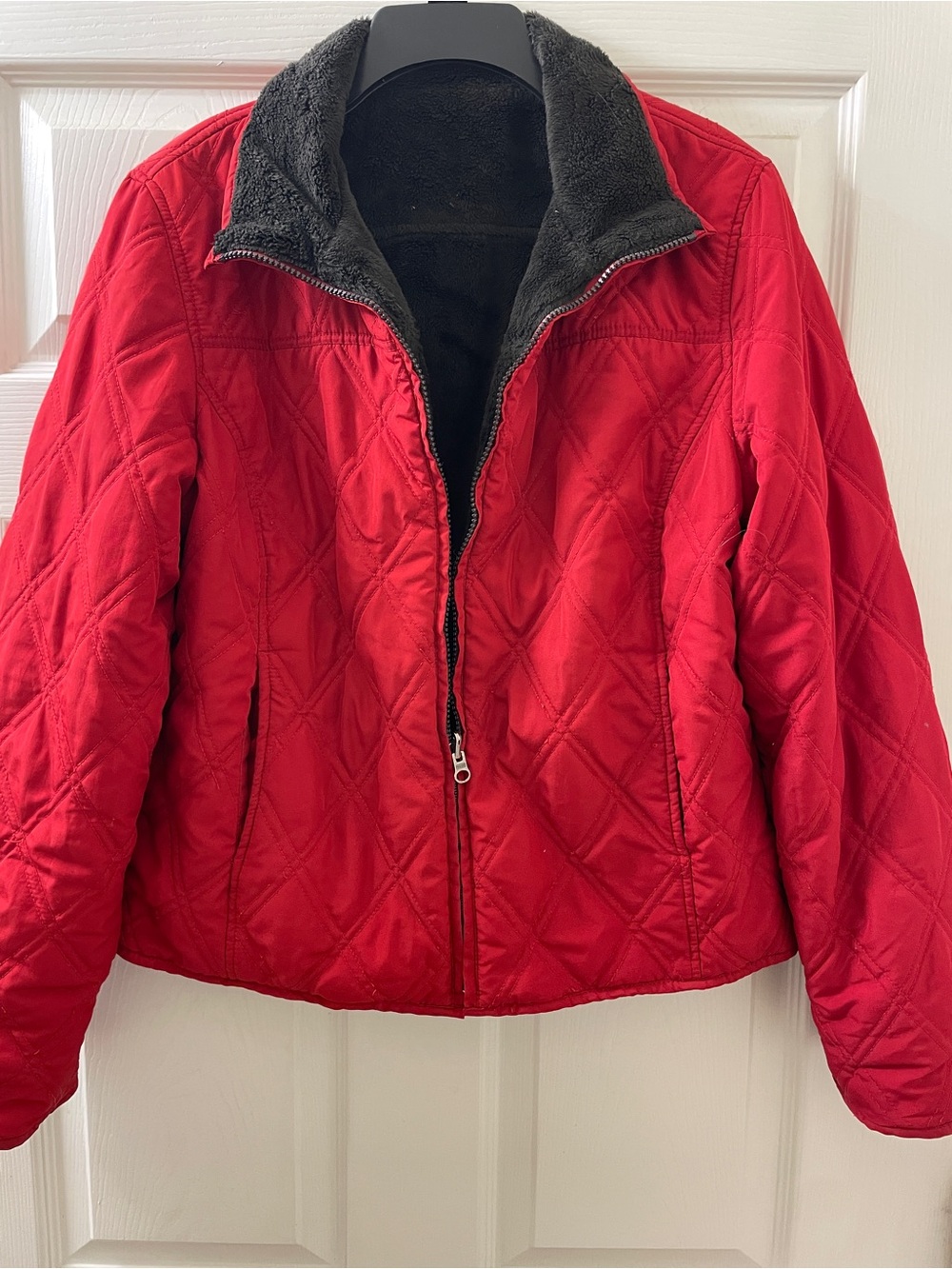 Women's Quilted Red Jacket with Fleece Lining